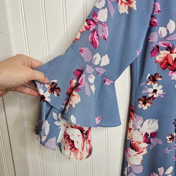 Jill Stuart Tiered Sleeve Ruffled Dress Size Small Flirty Career Blue Date Night - Picture 3 of 8